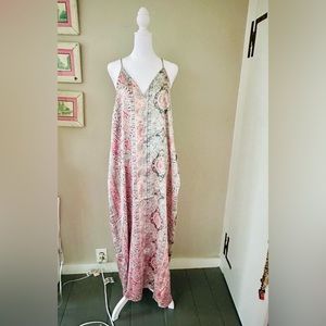 Paisley maxi slip dress w/ pockets